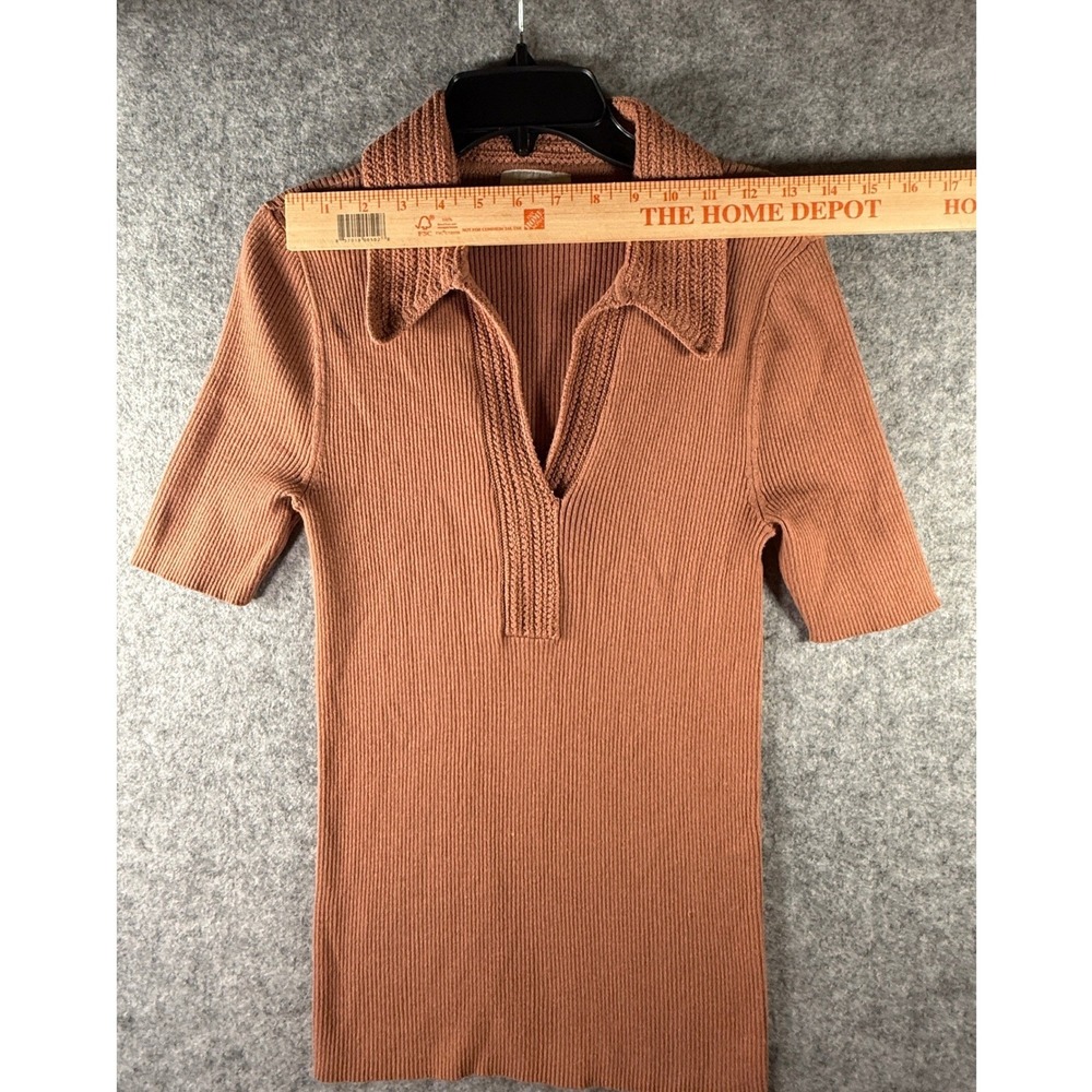 Loft Outlet Womens Medium Ribbed Polo Sweater Short Sleeve V-Neck R Terracotta - Picture 2 of 13